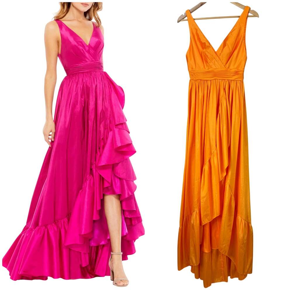 Mac Duggal NWT Taffeta High Low Ruffle Gown Orange Mango *Sample Color* Size 2